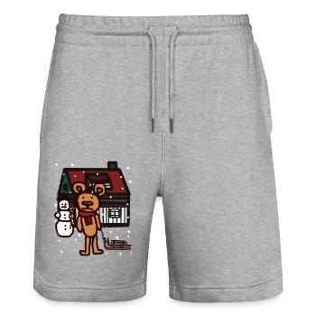 Teddy Snowfall Christmas Gift Sleigh Kid - Stanley/Stella Trainer Unisex Organic Jogging Shorts - heather grey - Front - Nik (191cm) & Marisol (170cm)