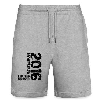 2016 November Limited Edition 7th Birthday Decoration - Stanley/Stella Trainer Unisex Organic Jogging Shorts - heather grey - Front - Nik (191cm) & Marisol (170cm)