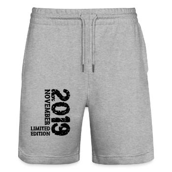 2019 November Limited Edition 4th Birthday Decoration - Stanley/Stella Trainer Unisex Organic Jogging Shorts - heather grey - Front - Nik (191cm) & Marisol (170cm)