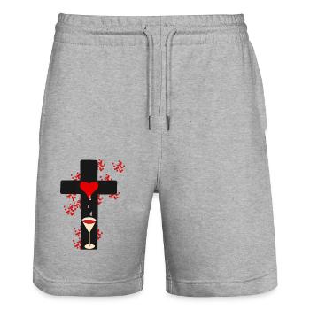 Ritual Okkult Kreuz Dark Halloween Satan Voodoo - Stanley/Stella Unisex Bio Joggingshorts Trainer  - Grau meliert - Vorne - Nik (191cm) & Marisol (170cm)