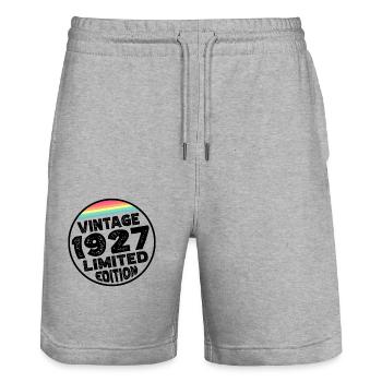 Limited Edition since 1927 Geburtstag Geschenk - Stanley/Stella Unisex Bio Joggingshorts Trainer  - Grau meliert - Vorne - Nik (191cm) & Marisol (170cm)