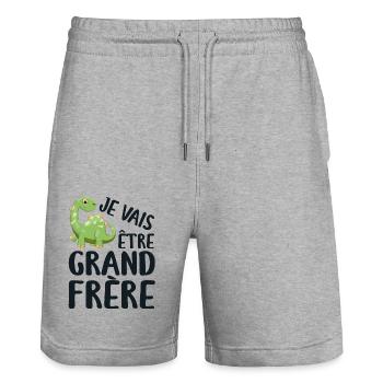 Je Vais être grand frère, Cadeau Grand Frère - Short de jogging bio TRAINER Stanley/Stella unisexe - gris chiné - Devant - Nik (191cm) & Marisol (170cm)
