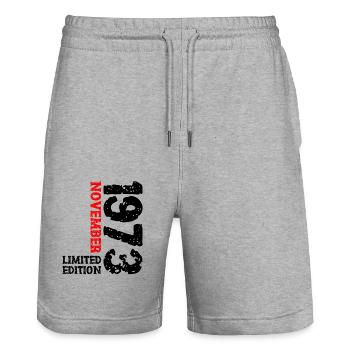 1973 novembre édition limitée 50e anniversaire décoration - Short de jogging bio TRAINER Stanley/Stella unisexe - gris chiné - Devant - Nik (191cm) & Marisol (170cm)