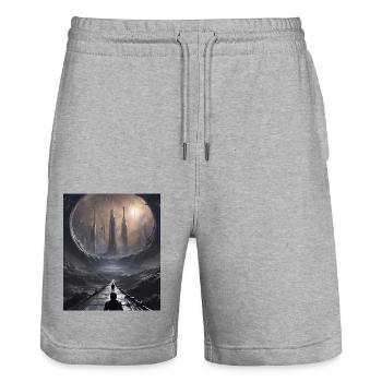 Astronomy - Stanley/Stella Trainer Unisex Organic Jogging Shorts - heather grey - Front - Nik (191cm) & Marisol (170cm)