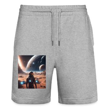Planeten Weltall - Stanley/Stella Unisex Bio Joggingshorts Trainer  - Grau meliert - Vorne - Nik (191cm) & Marisol (170cm)