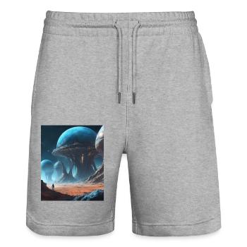 astronomie Planeten - Stanley/Stella Unisex Bio Joggingshorts Trainer  - Grau meliert - Vorne - Nik (191cm) & Marisol (170cm)