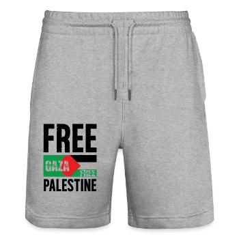 Free Gaza Free Palesine - Stanley/Stella Trainer Unisex Organic Jogging Shorts - heather grey - Front - Nik (191cm) & Marisol (170cm)