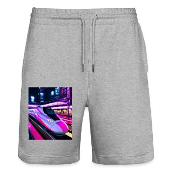 Zug Japan Tokio Nacht - Stanley/Stella Unisex Bio Joggingshorts Trainer  - Grau meliert - Vorne - Nik (191cm) & Marisol (170cm)