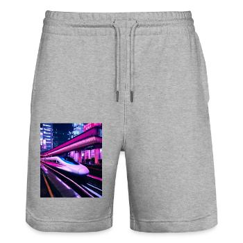 Zug Tokio Japan Nacht - Stanley/Stella Unisex Bio Joggingshorts Trainer  - Grau meliert - Vorne - Nik (191cm) & Marisol (170cm)