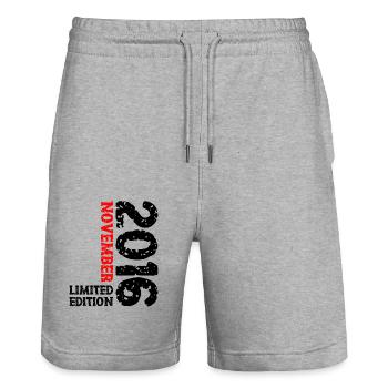 2016 November Limited Edition 7th Birthday Decoration - Stanley/Stella Trainer Unisex Organic Jogging Shorts - heather grey - Front - Nik (191cm) & Marisol (170cm)