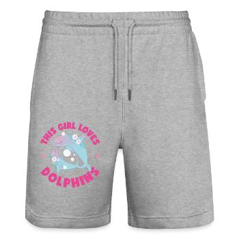 Dolphin This Girl Loves Dolphins - Stanley/Stella Unisex Bio Joggingshorts Trainer  - Grau meliert - Vorne - Nik (191cm) & Marisol (170cm)