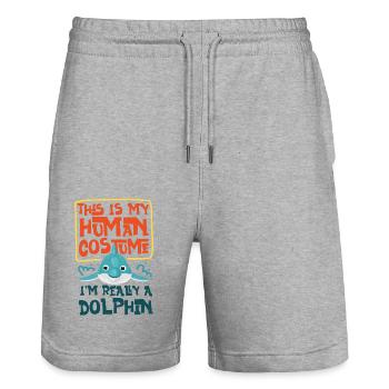 Dolphin This Is My Human Costume - Stanley/Stella Trainer Unisex Organic Jogging Shorts - heather grey - Front - Nik (191cm) & Marisol (170cm)