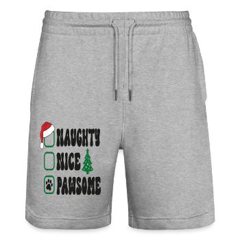 Naughty Nice Pawsome - Stanley/Stella Unisex Bio Joggingshorts Trainer  - Grau meliert - Vorne - Nik (191cm) & Marisol (170cm)