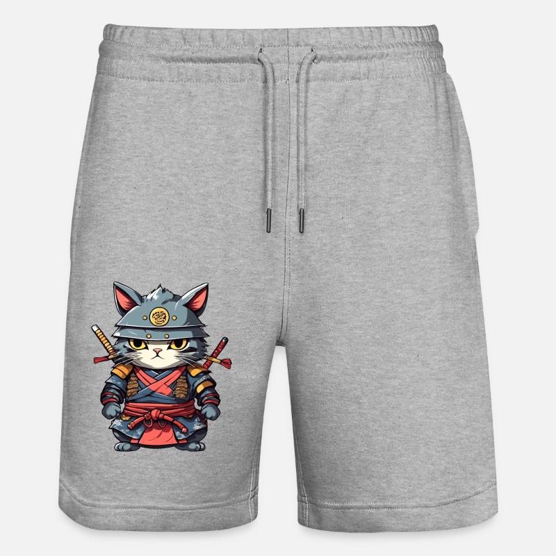 Samurai-Katze #17 - Stanley/Stella Unisex Bio Joggingshorts Trainer  - Grau meliert