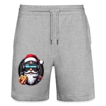 Père Noël cyberpunk - Short de jogging bio TRAINER Stanley/Stella unisexe - gris chiné - Devant - Nik (191cm) & Marisol (170cm)
