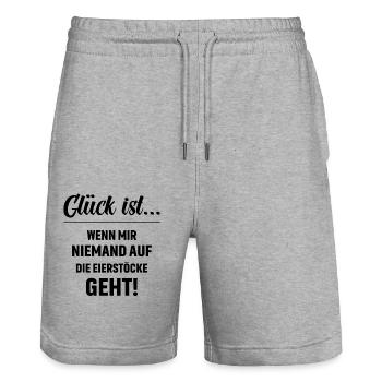 Glück ist wenn mir niemand auf die Eierstöcke geht - Stanley/Stella Unisex Bio Joggingshorts Trainer  - Grau meliert - Vorne - Nik (191cm) & Marisol (170cm)