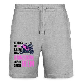 Vergiss die Krone diese Prinzessin trägt einen Hel - Stanley/Stella Unisex Bio Joggingshorts Trainer  - Grau meliert - Vorne - Nik (191cm) & Marisol (170cm)