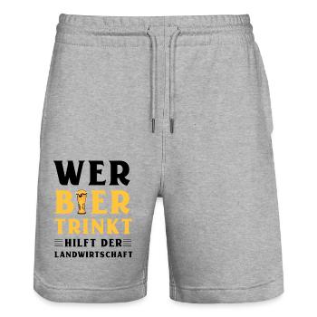 Wer Bier trinkt hilft der Landwirtschaft - Stanley/Stella Unisex Bio Joggingshorts Trainer  - Grau meliert - Vorne - Nik (191cm) & Marisol (170cm)