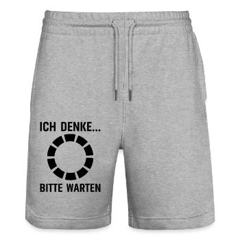 Ich denke bitte warten lustiger Spruch - Stanley/Stella Unisex Bio Joggingshorts Trainer  - Grau meliert - Vorne - Nik (191cm) & Marisol (170cm)
