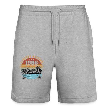 1986 Vintage Retro Anniversary Gift Born in 1986 - Stanley/Stella Trainer Unisex Organic Jogging Shorts - heather grey - Front - Nik (191cm) & Marisol (170cm)