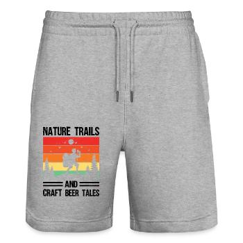 Wandern Wanderer Natur Trekking Outdoor Bergsteigerin - Stanley/Stella Unisex Bio Joggingshorts Trainer  - Grau meliert - Vorne - Nik (191cm) & Marisol (170cm)