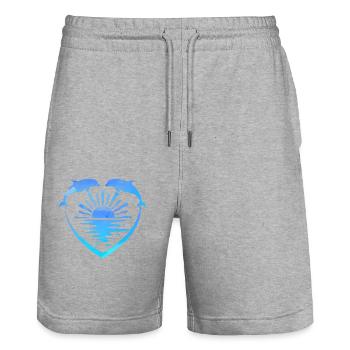 Dolphin Heart Sunset - Stanley/Stella Trainer Unisex Organic Jogging Shorts - heather grey - Front - Nik (191cm) & Marisol (170cm)