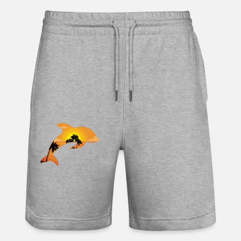 Dolphin Palm Tree Sunset - Stanley/Stella Unisex Bio Joggingshorts Trainer  - Grau meliert