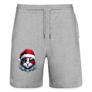 Katze Kopf Weihnachten Xmas Porträt - Stanley/Stella Unisex Bio Joggingshorts Trainer  - Grau meliert - Vorne - Nik (191cm) & Marisol (170cm)