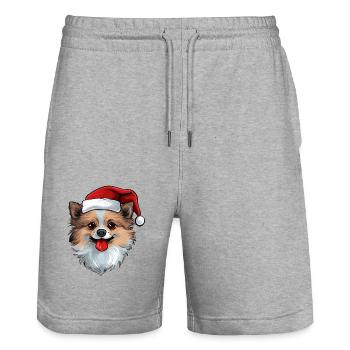Pomeranian Dog Head Christmas Pomeranian - Stanley/Stella Trainer Unisex Organic Jogging Shorts - heather grey - Front - Nik (191cm) & Marisol (170cm)