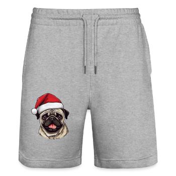Pug Hund Mops Kopf Weihnachten Portät - Stanley/Stella Unisex Bio Joggingshorts Trainer  - Grau meliert - Vorne - Nik (191cm) & Marisol (170cm)