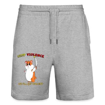 Stop Violence Cute Hamster Sarcastic Cartoon - Stanley/Stella Trainer Unisex Organic Jogging Shorts - heather grey - Front - Nik (191cm) & Marisol (170cm)