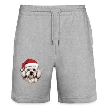 Tête de Noël de chien maltais - Short de jogging bio TRAINER Stanley/Stella unisexe - gris chiné - Devant - Nik (191cm) & Marisol (170cm)