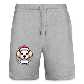 Adorable chien lumières de Noël chapeau de père Noël - Short de jogging bio TRAINER Stanley/Stella unisexe - gris chiné - Devant - Nik (191cm) & Marisol (170cm)