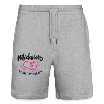 Nurse Midwife Birth Worker Pun - Stanley/Stella Trainer Unisex Organic Jogging Shorts - heather grey - Front - Nik (191cm) & Marisol (170cm)