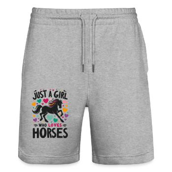 Cadeau d’amant de cheval juste une fille qui aime les chevaux - Short de jogging bio TRAINER Stanley/Stella unisexe - gris chiné - Devant - Nik (191cm) & Marisol (170cm)