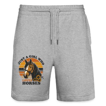 Cadeau d’amant de cheval juste une fille qui aime les chevaux - Short de jogging bio TRAINER Stanley/Stella unisexe - gris chiné - Devant - Nik (191cm) & Marisol (170cm)