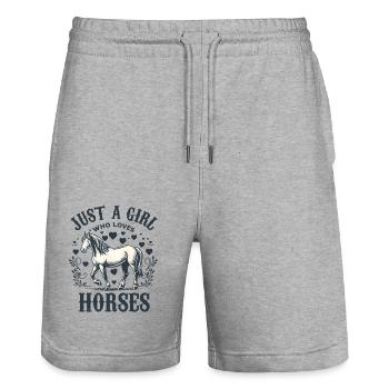 Cadeau d’amant de cheval juste une fille qui aime les chevaux - Short de jogging bio TRAINER Stanley/Stella unisexe - gris chiné - Devant - Nik (191cm) & Marisol (170cm)