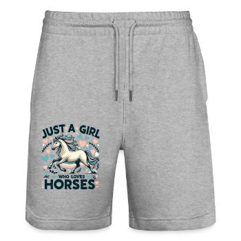 Cadeau d’amant de cheval juste une fille qui aime les chevaux - Short de jogging bio TRAINER Stanley/Stella unisexe - gris chiné - Devant - Nik (191cm) & Marisol (170cm)