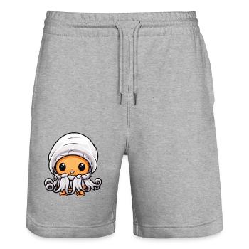 Oktopus Tier Baby Comic Winter - Stanley/Stella Unisex Bio Joggingshorts Trainer  - Grau meliert - Vorne - Nik (191cm) & Marisol (170cm)