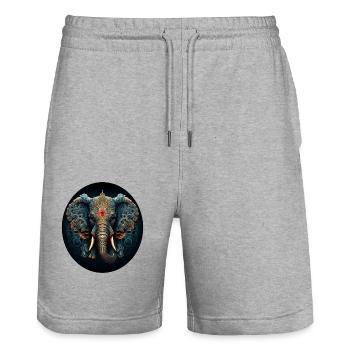 Éléphant Mandala bleu - Short de jogging bio TRAINER Stanley/Stella unisexe - gris chiné - Devant - Nik (191cm) & Marisol (170cm)