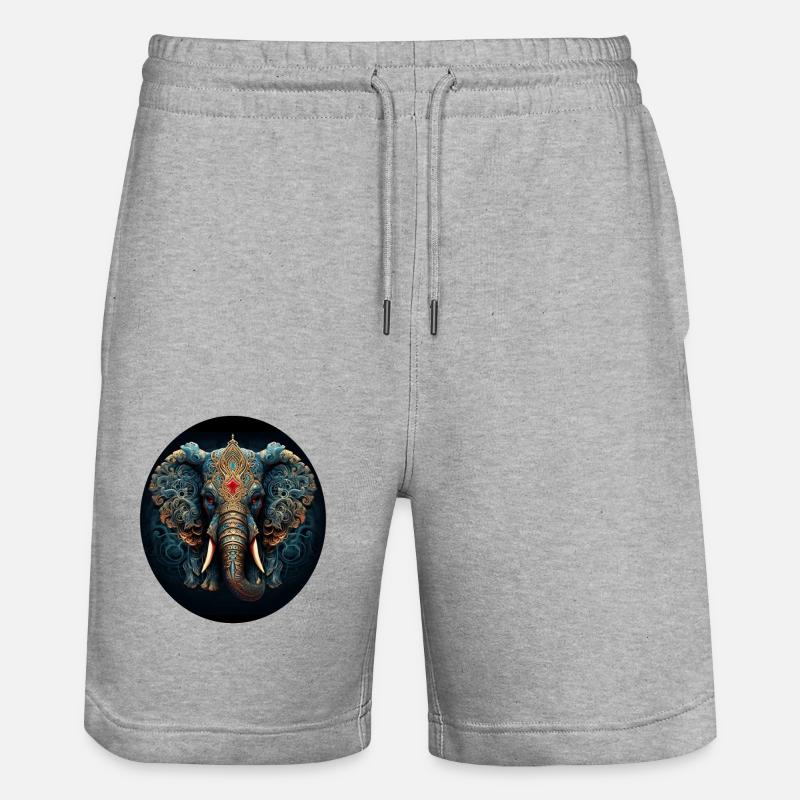 Éléphant Mandala bleu - Short de jogging bio TRAINER Stanley/Stella unisexe - gris chiné