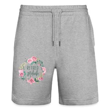 Infirmière sage-femme accoucheuse - Short de jogging bio TRAINER Stanley/Stella unisexe - gris chiné - Devant - Nik (191cm) & Marisol (170cm)