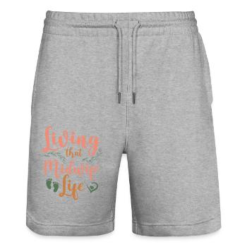 Nurse Midwife Birth Worker Living - Stanley/Stella Trainer Unisex Organic Jogging Shorts - heather grey - Front - Nik (191cm) & Marisol (170cm)