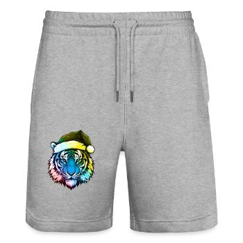 Tiger Kopf Weihnachten Portät Bunt - Stanley/Stella Unisex Bio Joggingshorts Trainer  - Grau meliert - Vorne - Nik (191cm) & Marisol (170cm)