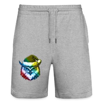 Tête de hibou Noël Portrait coloré - Short de jogging bio TRAINER Stanley/Stella unisexe - gris chiné - Devant - Nik (191cm) & Marisol (170cm)