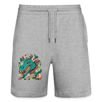 FROHES NEUES JAHR DRACHE 2024 - Stanley/Stella Unisex Bio Joggingshorts Trainer  - Grau meliert - Vorne - Nik (191cm) & Marisol (170cm)