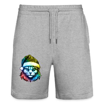 Cat Head Christmas Portrait Colorful - Stanley/Stella Trainer Unisex Organic Jogging Shorts - heather grey - Front - Nik (191cm) & Marisol (170cm)