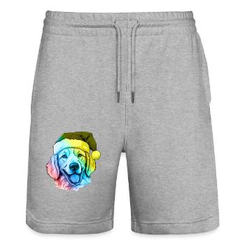 Golden Retriever Dog Head Christmas Portrait Colorful - Stanley/Stella Trainer Unisex Organic Jogging Shorts - heather grey - Front - Nik (191cm) & Marisol (170cm)