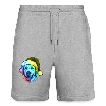 Labrador Hund Kopf Weihnachten Portät Bunt - Stanley/Stella Unisex Bio Joggingshorts Trainer  - Grau meliert - Vorne - Nik (191cm) & Marisol (170cm)
