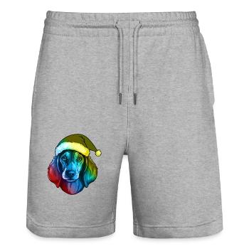 Dackel Hund Kopf Weihnachten Bunt - Stanley/Stella Unisex Bio Joggingshorts Trainer  - Grau meliert - Vorne - Nik (191cm) & Marisol (170cm)